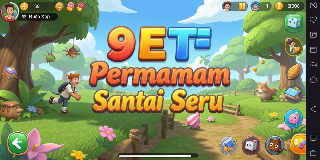 Screenshot gameplay 9ET penuh warna dengan tantangan santai.