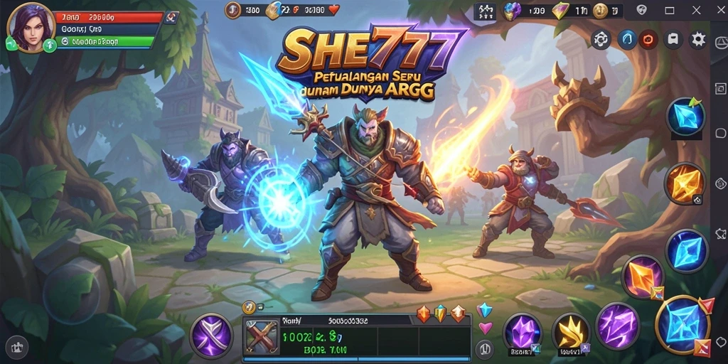 Screenshot gameplay dari SHE777 yang menunjukkan pertempuran ARPG yang menegangkan.